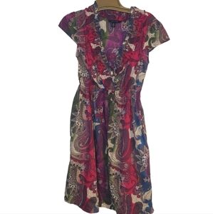 Tommy Hilfiger Floral  Paisley V- Neck Dress Cotton Size SP EUC
